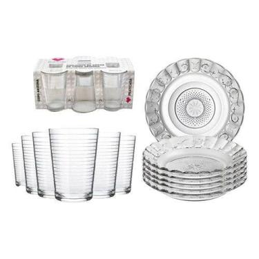 Imagem de Jogo Jantar 12 Peças Com 6 Pratos Fundo + 6 Copos Vidro - Prati Casa