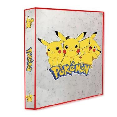 Imagem de Álbum Pasta Fichário Pokemon Pikachu Modelo Cinza Capa Dura Reforçado 
