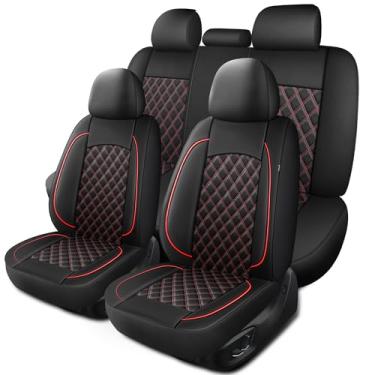 Imagem de HChengkikz Capas de Assento de Carro, Couro Napa, Preto + Vermelho, Ajuste Universal, Compatíveis com Airbag, Fáceis de Limpar e Instalar