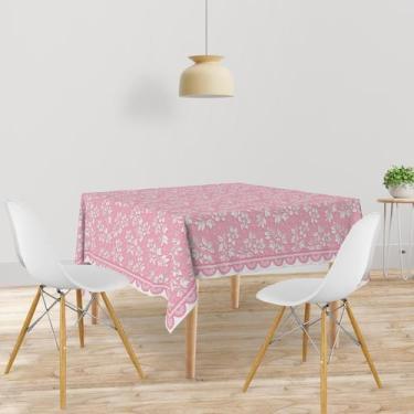 Imagem de Toalha De Mesa Quadrada Tecido Oxford Rosa Flores TL18 - 140x140cm - C
