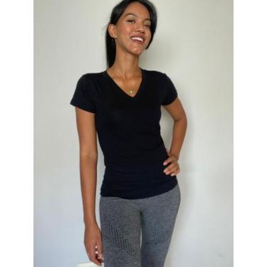 Imagem de Camiseta Baby Look,visco lycra gola V - Simplify Modas, Preto, P