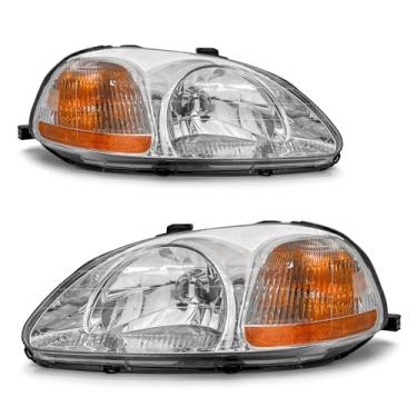 Imagem de ADCARLIGHTS Para 1996 1997 1998 EK Honda Civic conjunto de faróis compatível com 96 97 98 Civic EK farol com revestimento cromado refletor âmbar par esquerdo e direito