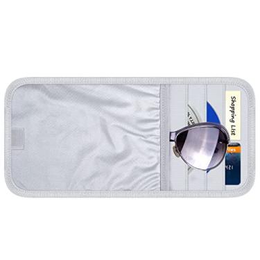 Imagem de Wisdompro Suporte de óculos de sol para carro, estojo organizador de viseira de sol com 1 bolsa macia para óculos, 3 capas de armazenamento extra, 1 suporte de caneta e tiras elásticas (cinza)