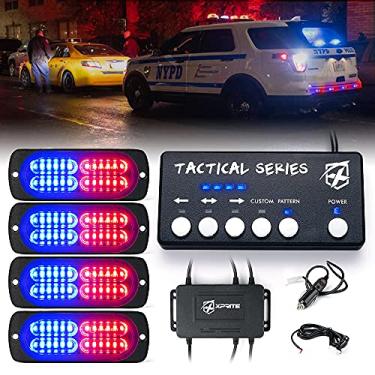Imagem de [Atualização] Kit de luzes estroboscópicas com 24 LEDs da Xprite com painel de controle, grade de grade piscante com aviso de emergência policial para caminhões, veículos, quadriciclos, carros, vans, vermelho, azul, 4 peças