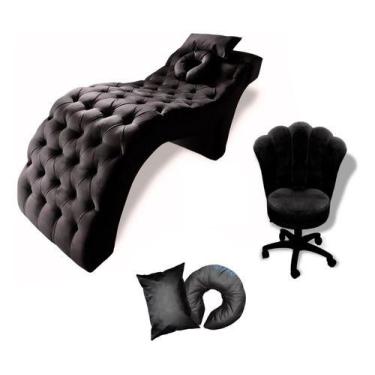 Imagem de Kit Maca Estética 60cm - Cadeira Mocho + Almofada Veludo Preto - In9 D