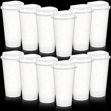 Imagem de FillTouch 12 peças de xícaras de café reutilizáveis com tampas 473 ml copos quentes de viagem para micro-ondas canecas de café para bebidas quentes e frias (branco brilhante)