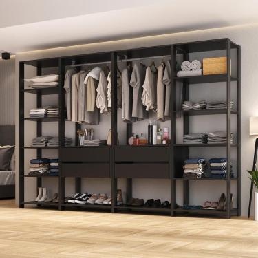 Imagem de Guarda Roupas Closet Modulado 270cm 4 Peças Com 4 Gavetas E Cabideiros Multimóveis MP4321 Preto