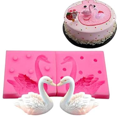 Imagem de ZQWE Molde de silicone de flamingo cisne 3D moldes de bandeja de cozimento de geleia de gelo moldes de bolos pop molde de doces de chocolate molde de argila de polímero