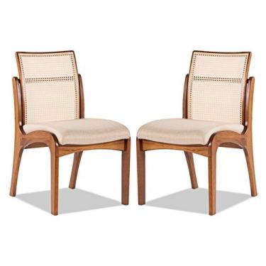 Imagem de Kit 2 Cadeiras de Madeira com Encosto em Rattan Lisboa Linho Bege M58 