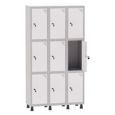 Imagem de Armário Guarda Volume Locker Roupeiro 3 Vãos 9 Portas Aço GRF503/9 Cin