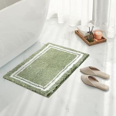 Imagem de Tititex Tapete de banheiro com linha de moldura branca Sage, 51 x 81 cm, tapetes de banho de microfibra extra macios e absorventes, tapete de banho felpudo antiderrapante, tapetes de banho para piso