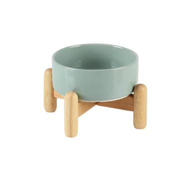 Imagem de Havniva Conjunto de tigelas elevadas de cerâmica para cães e gatos de 13 cm, elevadas com suporte de madeira, tigela de comida e água para cães de raças de brinquedo, gatos, gatos, pratos pesados para