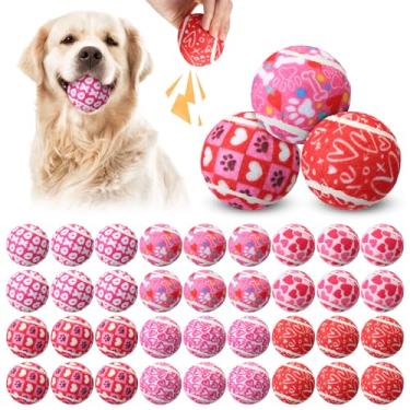 Imagem de Seenelling 36 bolas de tênis de Dia dos Namorados para cães de estimação de 6 cm bolas interativas para cães pequenos, médios e grandes, brinquedos de mastigar para dentição para arremessar, buscar,