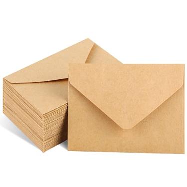 Imagem de Pacote com 100 mini envelopes Kraft marrom 10 x 7 cm - Envelopes pequenos de vale-presente para casamentos, chás de bebê, notas de agradecimento, cartões Rsvp, fotos e qualquer outra