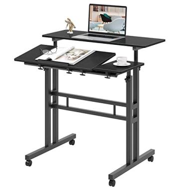 Imagem de sogesfurniture Mesa de pé móvel, mesa de pé portátil, conversor de mesa pequeno ajustável com rodas, estação de trabalho de escritório em casa, mesa de trabalho, carrinho de laptop para ficar em pé ou