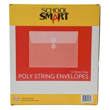 Imagem de School Smart Envelope de corda de carregamento lateral reutilizável de polipropileno, carta, expansão de 3,17 cm, transparente, pacote com 12