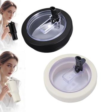 Imagem de Tampa de canudo de substituição à prova de vazamento para Stanley Quencher 1,134 g, tampa de copo de silicone sem derramamento reutilizável (preto e branco)