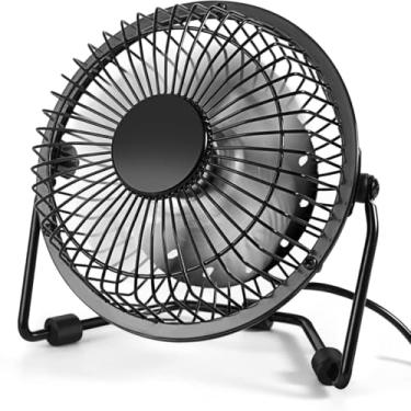 Imagem de Ventilador de Mesa Pequeno: Mini Ventilador de Metal USB Portátil 10 cm, Silencioso, Vento de Alta Velocidade, Ideal para Escritório e Uso Diário, Alimentado por USB, Compacto e Eficiente.