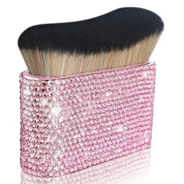 Imagem de Yivaiks Pincel autobronzeador Bling Kabuki Pincel de bronzeamento com strass ultra denso e grosso de cabeça larga para maquiagem de pernas impecáveis (strass rosa quadrado)