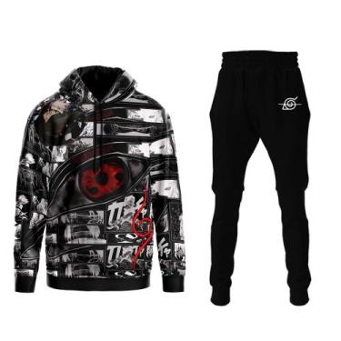 Imagem de Conjunto Anime Bolso Moletom Kakashi Naruto Capuz Forrado Blusa + Calç