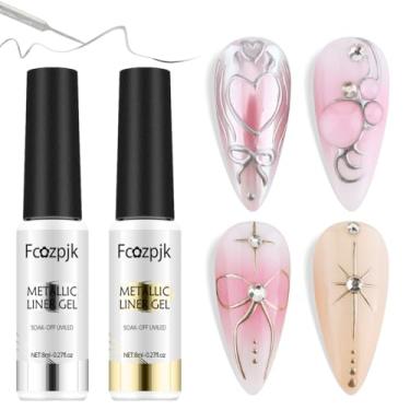 Imagem de Fcozpjk Esmalte Em Gel Metálico 2 Peças Delineador Em Gel Cromado Para Unhas Arte Em Gel Dourado E Prateado 8Ml Efeito Espelhado Pintura Em Gel Para Unhas Com Pincel Fino Embutido Soak Off Uv/Led Es