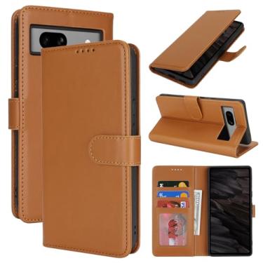 Imagem de SunYoo Capa carteira para Google Pixel 7a com suporte para cartão, capa carteira Pixel 7a para homens e mulheres, capa de telefone flip de couro à prova de choque com fivela magnética - marrom