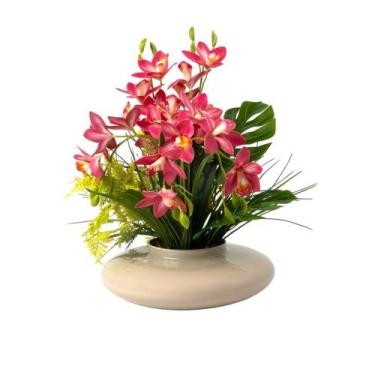 Imagem de Arranjo Orquídea Artificial Cymbimdium Flor Realista Decorativa - Flor