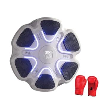 Imagem de UGPLM Máquina de boxe de música inteligente, alvo de parede, treinador de boxe de música -alvo eletrônico Máquina de perfuração para interno, karatê, com Luvas para Adultos