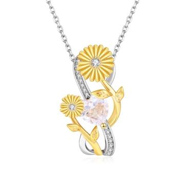 Imagem de YV-cozx Colar feminino com pedra do mês de nascimento, flor, aniversário, presente de Natal para mãe e esposa, little, Cobre, Zircônia cúbica