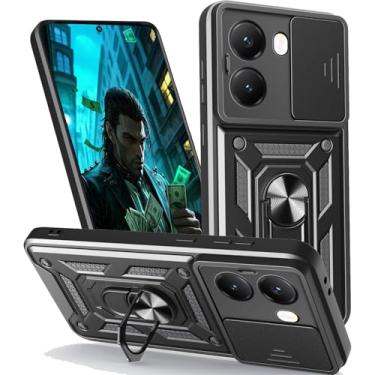 Imagem de Capa CSmall para Xiaomi Poco X7 Pro com capa de lente de câmera deslizante, grau militar, à prova de choque com anel giratório, suporte, capa de proteção definitiva para Xiaomi Poco X7 Pro SJ preta