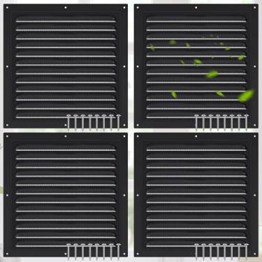 Imagem de Yaocom 4 peças de ventilação de sótão de alumínio 30.5 cm x 30.5 cm Metal Gable Wall Shed Vent com tela grade quadrada para porta exterior casa sótão garagem teto