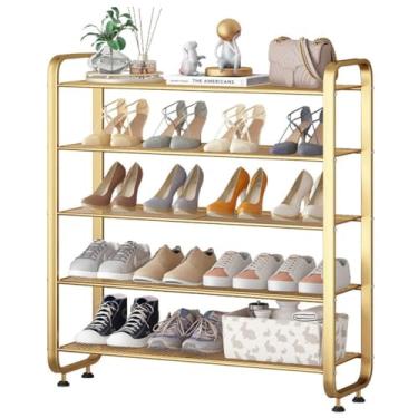Imagem de Sapateira de 3/4/5 níveis empilhável organizador de armazenamento de sapatos de metal estreito 9-12 pares prateleira de sapatos resistente e durável para quarto, armário, entrada, dormitório, quarto,