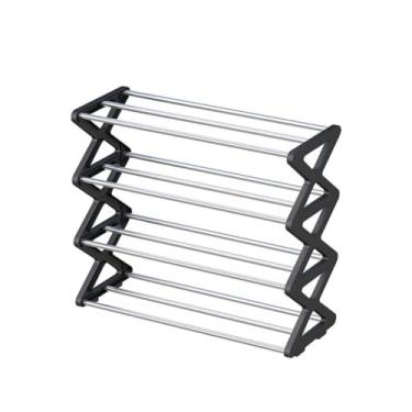 Imagem de Sapateira empilhável organizador de sapatos de 4/5 níveis prateleira de armazenamento de sapatos de metal estreito para 10-15 pares de sapatos fácil de montar para entrada quarto corredor (cor: preto,