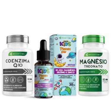 Imagem de Kit Coenzima Q10  Magnesio Treonato  Vitamina Infantil Foco Gotas Ecom