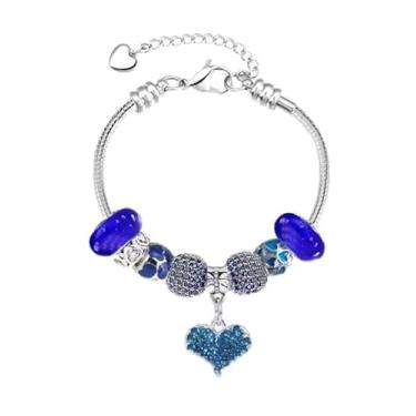 Imagem de Pulseiras Pandora de bétula branca com conjunto de berloques, ideias de presentes para meninas adolescentes, ajustáveis de 17 a 21 cm, joia de coração com cartão de presente Azul