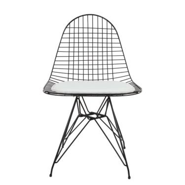 Imagem de Cadeira Eiffel Sem Braços - Aramada - Cor Preta - Almofada Branca