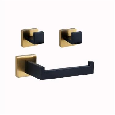 Imagem de Banheiro Preto Ouro Suporte de Papel Higiênico Toalheiro Suporte Gancho de Roupão Anel de Toalha Aço Inoxidável Conjunto de Ferragens para Banheiro Kit, Conjunto de 3 Peças A