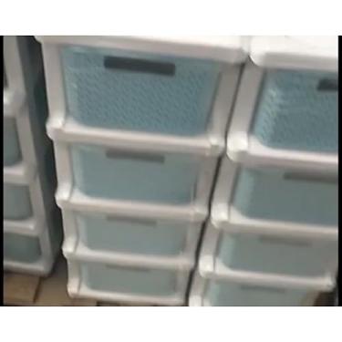 Imagem de Gaveteiro Plastico Rattan 04 Gavetas Com Rodizio Branco Preto luxo salão de cabeleireiro manicure(Azul)