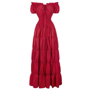 Imagem de Fantasia renascentista feminina medieval chemise vestido camponês top irlandês sob vestido, Cranberry Red, M