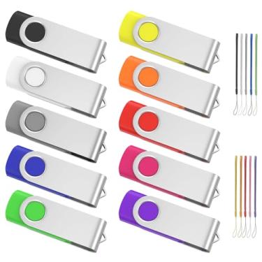 Imagem de ABLAZE Pen Drive de 32 GB, pacote com 10, cartão de memória USB 2.0 com cordões giratórios, pendrive de 32 GB, disco U para armazenamento de dados (mistas)