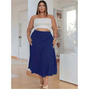 Imagem de Saia Midi Feminina Plus Size Alfaiataria Evase Sensorial Com Bolso Ele