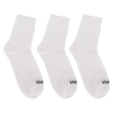 Imagem de Kit com 3 pares de meias cano longo hoahi 18096, Branco, 39/43