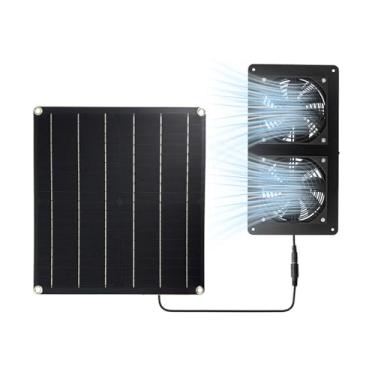 Imagem de Ventilador Solar para Circulação de Estufa 20W Painel Solar Kit de Ventilador Dual Com 152,6cfm Volume de Ar para Galinheiro Galpão de Galinha de Pet -tear de Animais de