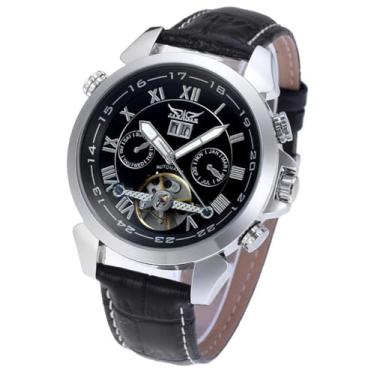 Imagem de MASTOP Relógio mecânico automático masculino turbilhão rosa dourado aviador, Preto, prata, Mecânico