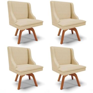Imagem de Kit 4 Cadeiras Estofadas Base Giratória De Madeira Lia Veludo Off White Luxo - Ibiza