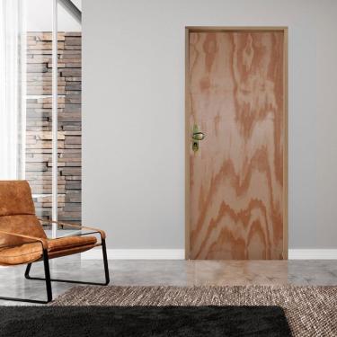 Imagem de Kit Porta De Madeira 210X80Cm Batente 11Cm Madeira Mescla Lisa Fechadura Mescla