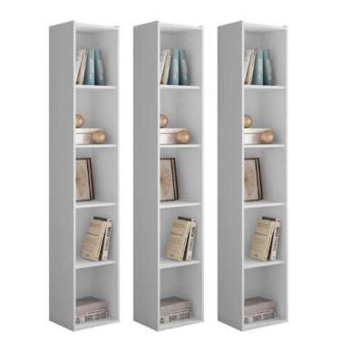 Imagem de Estante Livreiro Com Prateleiras Janaína Kit 3 Unid Branco