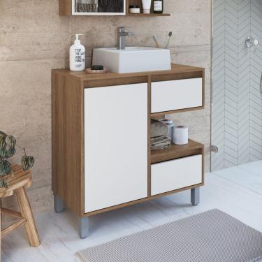 Imagem de Gabinete Para Banheiro 80cm 2 Gavetas 1 Porta 1 Nicho Sem Cuba Paula Mel-arenas