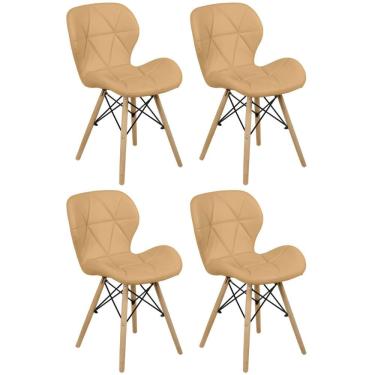 Imagem de Kit 04 Cadeiras Charles Eames Eiffel Slim Wood Estofada - Nude Escuro