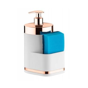 Imagem de Dispenser Para Detergente Líquido Em Plástico Com Porta Esponja Eleganza 500Ml Branco E Rose Gold